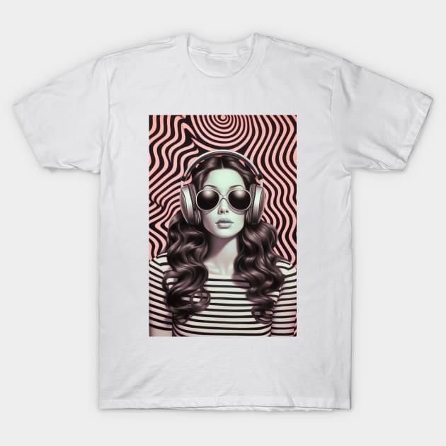 Optical Illusions Beautiful Latina Listening to Music T-Shirt by Unboxed Mind of J.A.Y LLC 